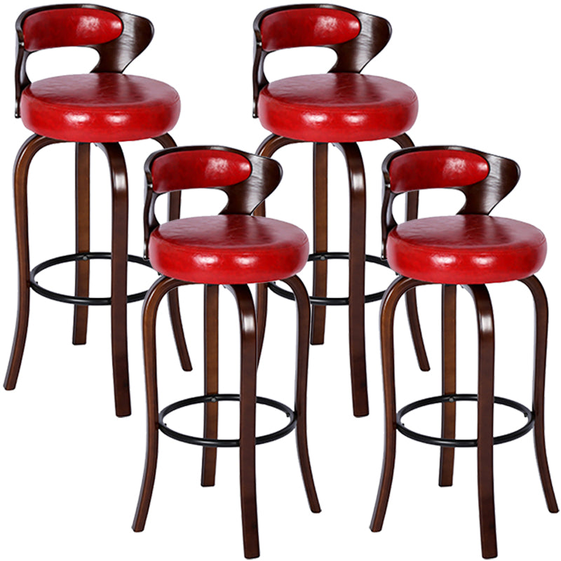 Modern Armless Backrest Counter Stool Wood Kitchen Bar Stool with Pedal and Cushion Red Brown 4 Piece Set Clearhalo 'Bar Furniture' 'Bar Stools' 'bar_stools' 'furn' 'furn_bar_stools' 'furniture_bar_stools' 'Kitchen & Dining Furniture' 'kitchen&dining_furn' 'kitchen' 'kitchen_furn' Furniture' 4571087