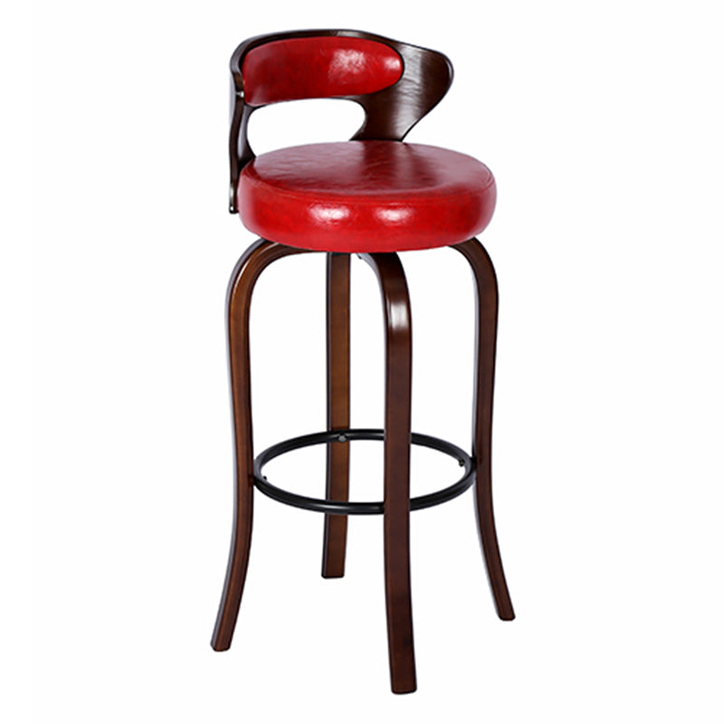 Modern Armless Backrest Counter Stool Wood Kitchen Bar Stool with Pedal and Cushion Red Brown 1 Piece Clearhalo 'Bar Furniture' 'Bar Stools' 'bar_stools' 'furn' 'furn_bar_stools' 'furniture_bar_stools' 'Kitchen & Dining Furniture' 'kitchen&dining_furn' 'kitchen' 'kitchen_furn' Furniture' 4571089