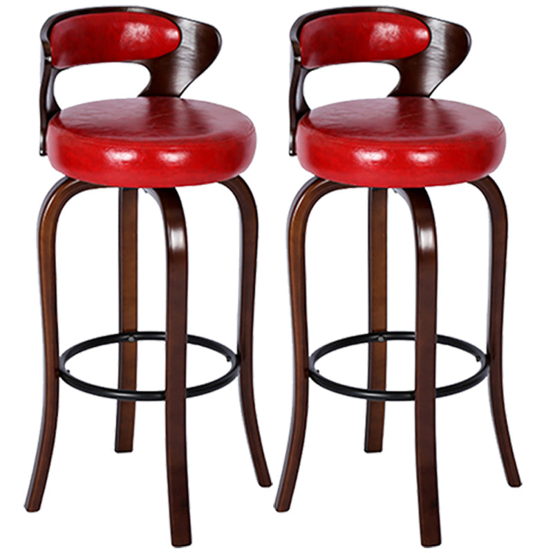 Modern Armless Backrest Counter Stool Wood Kitchen Bar Stool with Pedal and Cushion Red Brown 2 Piece Set Clearhalo 'Bar Furniture' 'Bar Stools' 'bar_stools' 'furn' 'furn_bar_stools' 'furniture_bar_stools' 'Kitchen & Dining Furniture' 'kitchen&dining_furn' 'kitchen' 'kitchen_furn' Furniture' 4571092