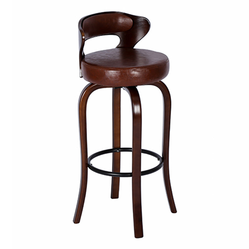 Modern Armless Backrest Counter Stool Wood Kitchen Bar Stool with Pedal and Cushion Dark Brown Brown 1 Piece Clearhalo 'Bar Furniture' 'Bar Stools' 'bar_stools' 'furn' 'furn_bar_stools' 'furniture_bar_stools' 'Kitchen & Dining Furniture' 'kitchen&dining_furn' 'kitchen' 'kitchen_furn' Furniture' 4571096