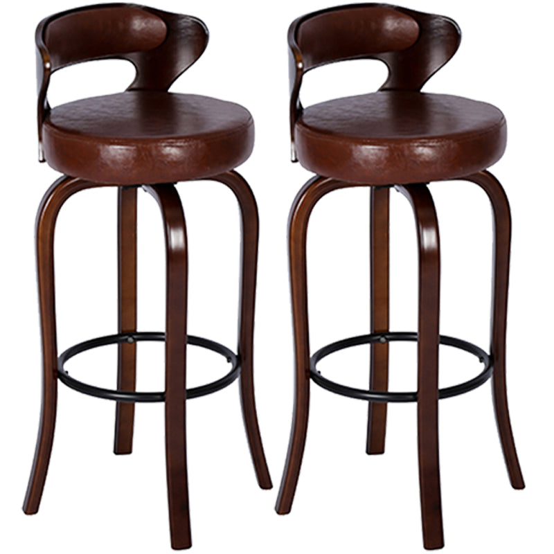 Modern Armless Backrest Counter Stool Wood Kitchen Bar Stool with Pedal and Cushion Dark Brown Brown 2 Piece Set Clearhalo 'Bar Furniture' 'Bar Stools' 'bar_stools' 'furn' 'furn_bar_stools' 'furniture_bar_stools' 'Kitchen & Dining Furniture' 'kitchen&dining_furn' 'kitchen' 'kitchen_furn' Furniture' 4571098
