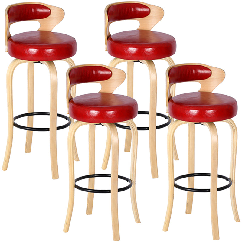 Modern Armless Backrest Counter Stool Wood Kitchen Bar Stool with Pedal and Cushion Red Natural 4 Piece Set Clearhalo 'Bar Furniture' 'Bar Stools' 'bar_stools' 'furn' 'furn_bar_stools' 'furniture_bar_stools' 'Kitchen & Dining Furniture' 'kitchen&dining_furn' 'kitchen' 'kitchen_furn' Furniture' 4571105