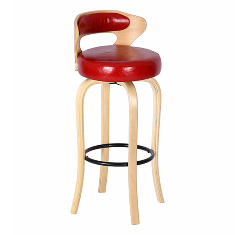Modern Armless Backrest Counter Stool Wood Kitchen Bar Stool with Pedal and Cushion Red Natural 1 Piece Clearhalo 'Bar Furniture' 'Bar Stools' 'bar_stools' 'furn' 'furn_bar_stools' 'furniture_bar_stools' 'Kitchen & Dining Furniture' 'kitchen&dining_furn' 'kitchen' 'kitchen_furn' Furniture' 4571108