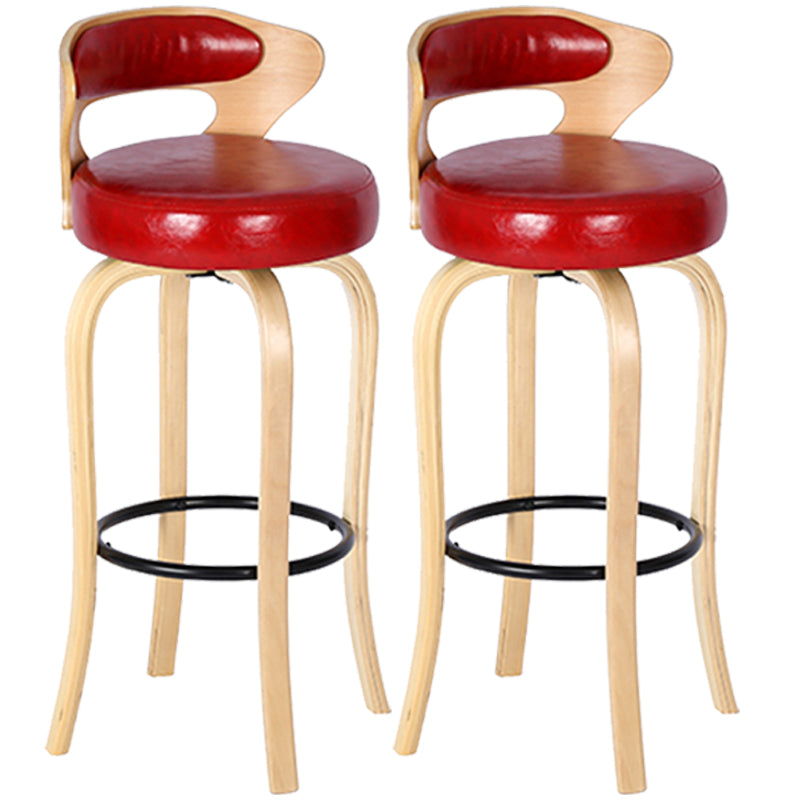 Modern Armless Backrest Counter Stool Wood Kitchen Bar Stool with Pedal and Cushion Red Natural 2 Piece Set Clearhalo 'Bar Furniture' 'Bar Stools' 'bar_stools' 'furn' 'furn_bar_stools' 'furniture_bar_stools' 'Kitchen & Dining Furniture' 'kitchen&dining_furn' 'kitchen' 'kitchen_furn' Furniture' 4571109