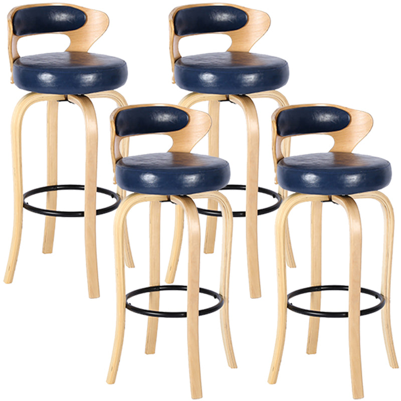 Modern Armless Backrest Counter Stool Wood Kitchen Bar Stool with Pedal and Cushion Dark Blue Natural 4 Piece Set Clearhalo 'Bar Furniture' 'Bar Stools' 'bar_stools' 'furn' 'furn_bar_stools' 'furniture_bar_stools' 'Kitchen & Dining Furniture' 'kitchen&dining_furn' 'kitchen' 'kitchen_furn' Furniture' 4571110