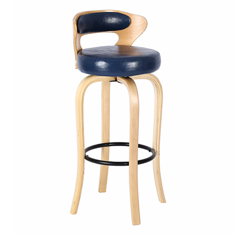 Modern Armless Backrest Counter Stool Wood Kitchen Bar Stool with Pedal and Cushion Dark Blue Natural 1 Piece Clearhalo 'Bar Furniture' 'Bar Stools' 'bar_stools' 'furn' 'furn_bar_stools' 'furniture_bar_stools' 'Kitchen & Dining Furniture' 'kitchen&dining_furn' 'kitchen' 'kitchen_furn' Furniture' 4571111
