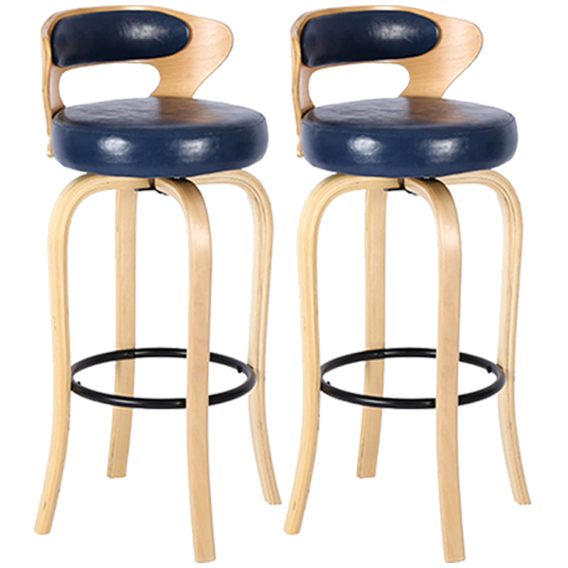 Modern Armless Backrest Counter Stool Wood Kitchen Bar Stool with Pedal and Cushion Dark Blue Natural 2 Piece Set Clearhalo 'Bar Furniture' 'Bar Stools' 'bar_stools' 'furn' 'furn_bar_stools' 'furniture_bar_stools' 'Kitchen & Dining Furniture' 'kitchen&dining_furn' 'kitchen' 'kitchen_furn' Furniture' 4571112