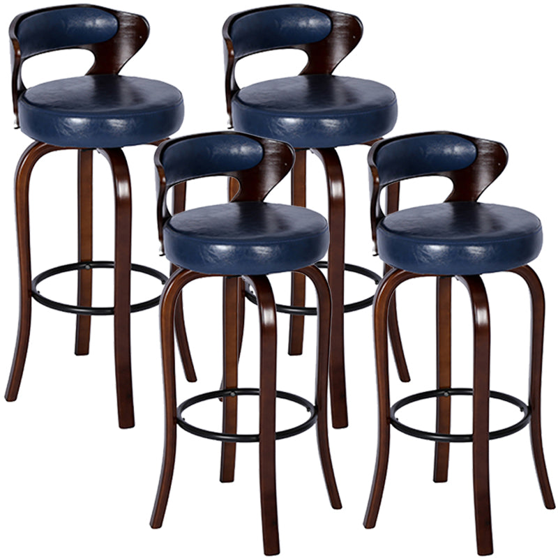 Modern Armless Backrest Counter Stool Wood Kitchen Bar Stool with Pedal and Cushion Dark Blue Brown 4 Piece Set Clearhalo 'Bar Furniture' 'Bar Stools' 'bar_stools' 'furn' 'furn_bar_stools' 'furniture_bar_stools' 'Kitchen & Dining Furniture' 'kitchen&dining_furn' 'kitchen' 'kitchen_furn' Furniture' 4571119