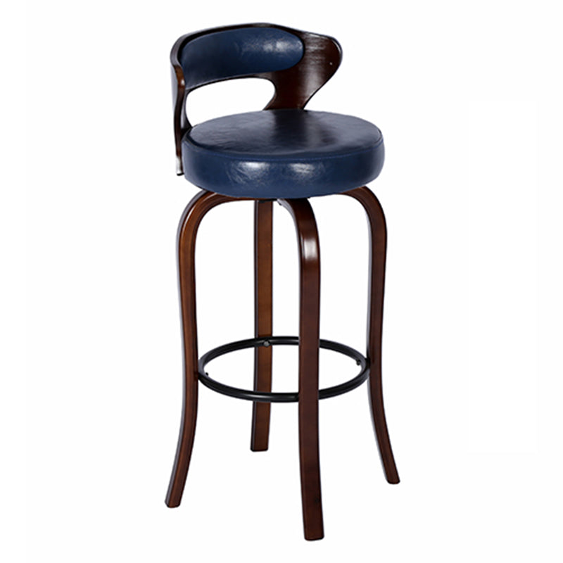 Modern Armless Backrest Counter Stool Wood Kitchen Bar Stool with Pedal and Cushion Dark Blue Brown 1 Piece Clearhalo 'Bar Furniture' 'Bar Stools' 'bar_stools' 'furn' 'furn_bar_stools' 'furniture_bar_stools' 'Kitchen & Dining Furniture' 'kitchen&dining_furn' 'kitchen' 'kitchen_furn' Furniture' 4571120