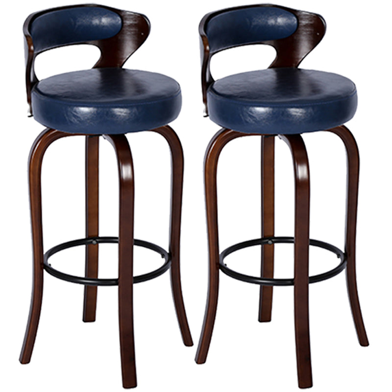 Modern Armless Backrest Counter Stool Wood Kitchen Bar Stool with Pedal and Cushion Dark Blue Brown 2 Piece Set Clearhalo 'Bar Furniture' 'Bar Stools' 'bar_stools' 'furn' 'furn_bar_stools' 'furniture_bar_stools' 'Kitchen & Dining Furniture' 'kitchen&dining_furn' 'kitchen' 'kitchen_furn' Furniture' 4571121