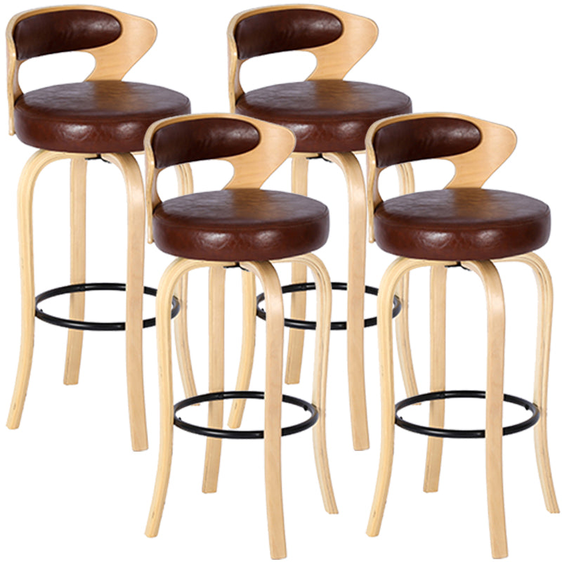 Modern Armless Backrest Counter Stool Wood Kitchen Bar Stool with Pedal and Cushion Dark Brown Natural 4 Piece Set Clearhalo 'Bar Furniture' 'Bar Stools' 'bar_stools' 'furn' 'furn_bar_stools' 'furniture_bar_stools' 'Kitchen & Dining Furniture' 'kitchen&dining_furn' 'kitchen' 'kitchen_furn' Furniture' 4571128