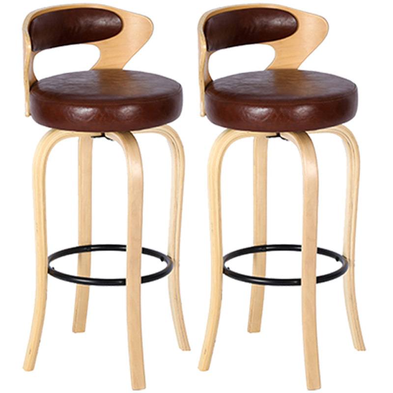 Modern Armless Backrest Counter Stool Wood Kitchen Bar Stool with Pedal and Cushion Dark Brown Natural 2 Piece Set Clearhalo 'Bar Furniture' 'Bar Stools' 'bar_stools' 'furn' 'furn_bar_stools' 'furniture_bar_stools' 'Kitchen & Dining Furniture' 'kitchen&dining_furn' 'kitchen' 'kitchen_furn' Furniture' 4571130