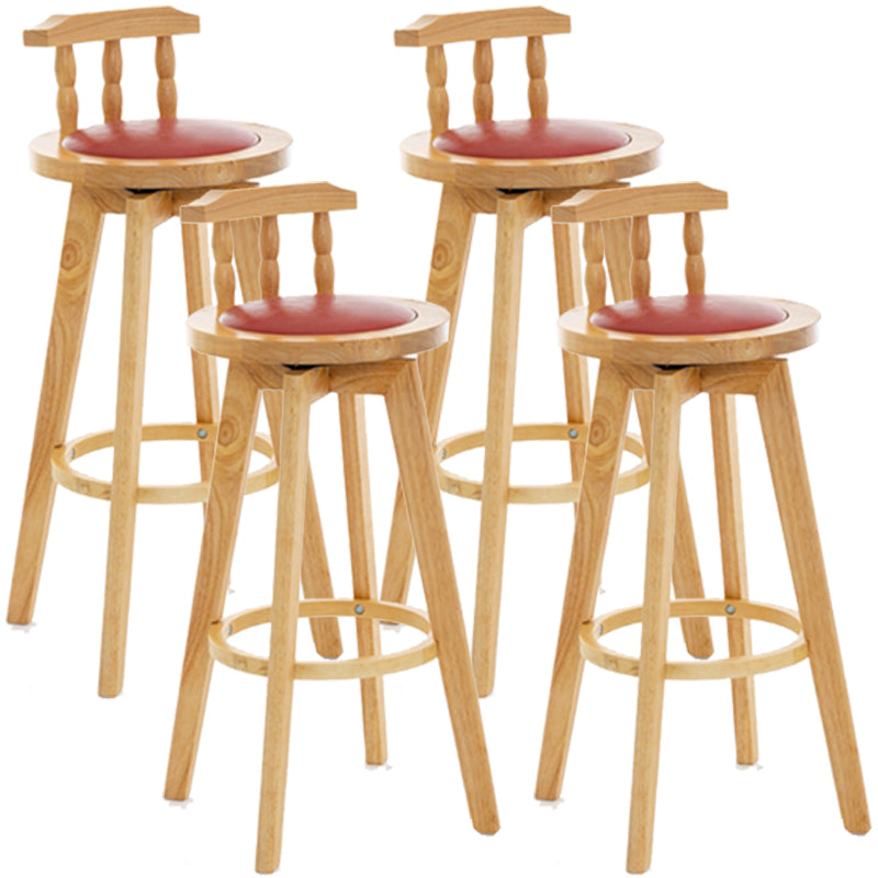 Modern Rotatable Backrest Counter Stool Wood Bar Stool with Leather Cushion and Pedal Red Natural 4 Piece Set Clearhalo 'Bar Furniture' 'Bar Stools' 'bar_stools' 'furn' 'furn_bar_stools' 'furniture_bar_stools' 'Kitchen & Dining Furniture' 'kitchen&dining_furn' 'kitchen' 'kitchen_furn' Furniture' 4571157