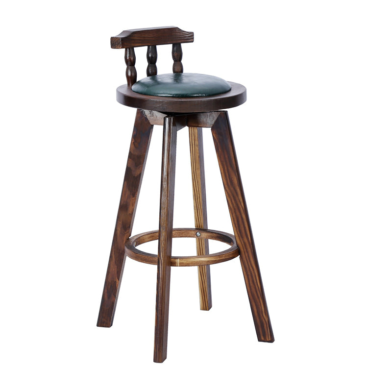 Modern Rotatable Backrest Counter Stool Wood Bar Stool with Leather Cushion and Pedal Blackish Green Brown 1 Piece Clearhalo 'Bar Furniture' 'Bar Stools' 'bar_stools' 'furn' 'furn_bar_stools' 'furniture_bar_stools' 'Kitchen & Dining Furniture' 'kitchen&dining_furn' 'kitchen' 'kitchen_furn' Furniture' 4571172