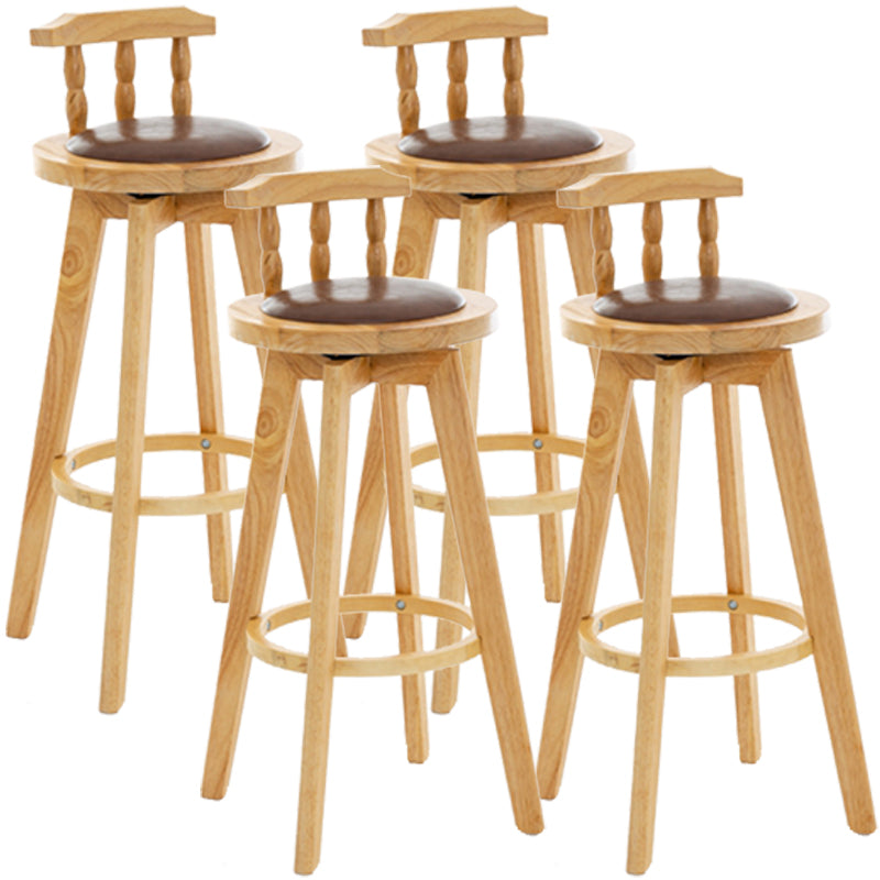 Modern Rotatable Backrest Counter Stool Wood Bar Stool with Leather Cushion and Pedal Brown Natural 4 Piece Set Clearhalo 'Bar Furniture' 'Bar Stools' 'bar_stools' 'furn' 'furn_bar_stools' 'furniture_bar_stools' 'Kitchen & Dining Furniture' 'kitchen&dining_furn' 'kitchen' 'kitchen_furn' Furniture' 4571186