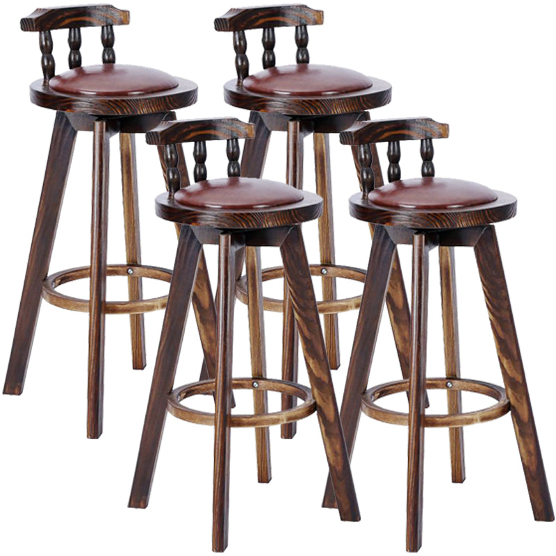 Modern Rotatable Backrest Counter Stool Wood Bar Stool with Leather Cushion and Pedal Brown Brown 4 Piece Set Clearhalo 'Bar Furniture' 'Bar Stools' 'bar_stools' 'furn' 'furn_bar_stools' 'furniture_bar_stools' 'Kitchen & Dining Furniture' 'kitchen&dining_furn' 'kitchen' 'kitchen_furn' Furniture' 4571195