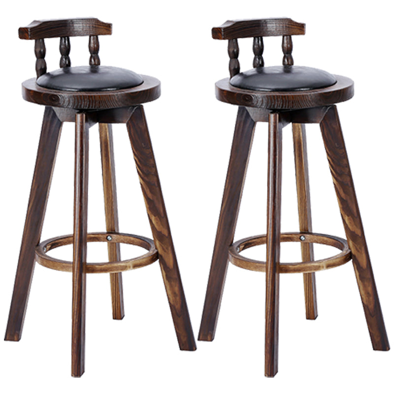 Modern Rotatable Backrest Counter Stool Wood Bar Stool with Leather Cushion and Pedal Black Brown 2 Piece Set Clearhalo 'Bar Furniture' 'Bar Stools' 'bar_stools' 'furn' 'furn_bar_stools' 'furniture_bar_stools' 'Kitchen & Dining Furniture' 'kitchen&dining_furn' 'kitchen' 'kitchen_furn' Furniture' 4571200