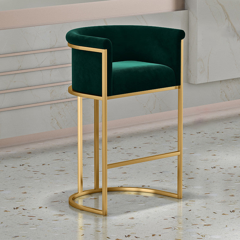 Glam Armless Backrest Counter Stool Iron Jewelry Store Bar Stool with Velvet Cushion Green 1 Piece Clearhalo 'Bar Furniture' 'Bar Stools' 'bar_stools' 'furn' 'furn_bar_stools' 'furniture_bar_stools' 'Kitchen & Dining Furniture' 'kitchen&dining_furn' 'kitchen' 'kitchen_furn' Furniture' 4571297