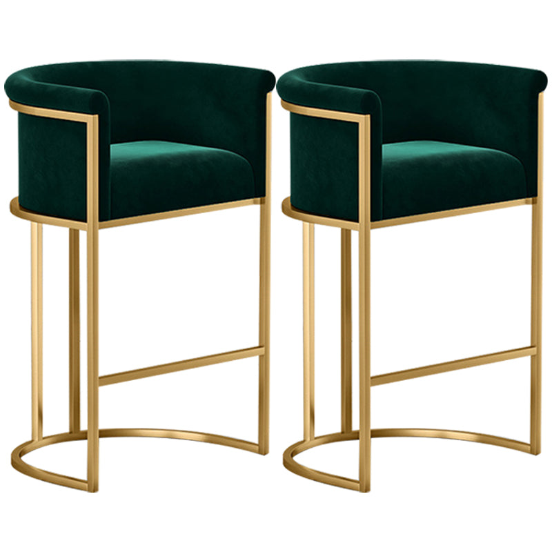Glam Armless Backrest Counter Stool Iron Jewelry Store Bar Stool with Velvet Cushion Green 2 Piece Set Clearhalo 'Bar Furniture' 'Bar Stools' 'bar_stools' 'furn' 'furn_bar_stools' 'furniture_bar_stools' 'Kitchen & Dining Furniture' 'kitchen&dining_furn' 'kitchen' 'kitchen_furn' Furniture' 4571298