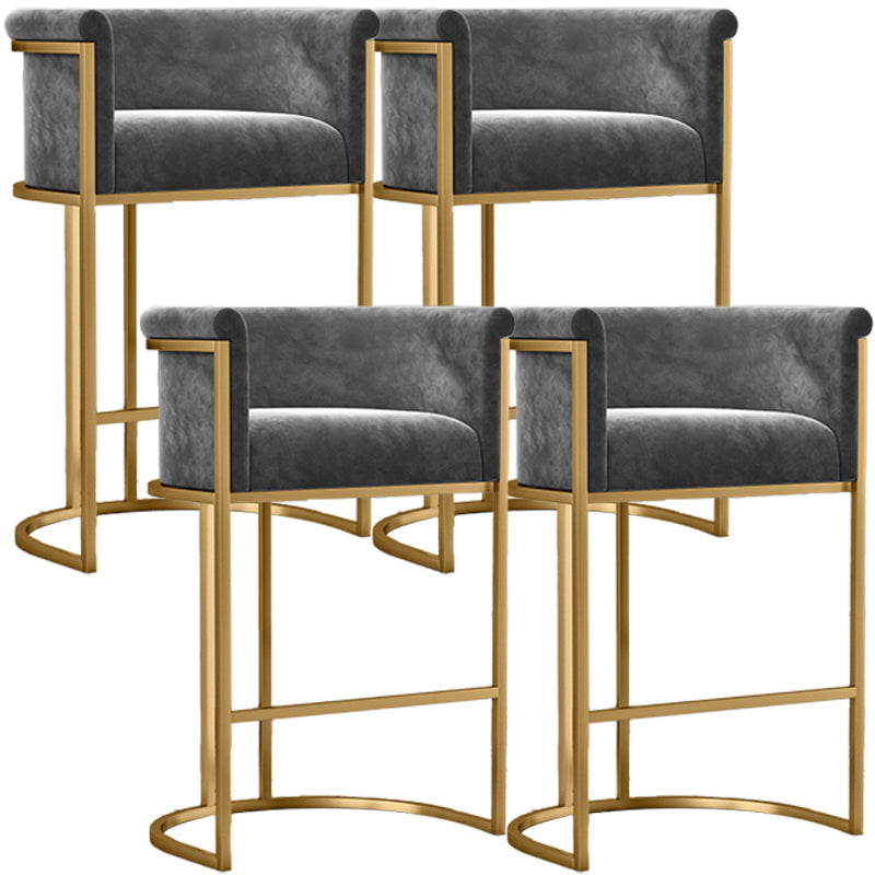 Glam Armless Backrest Counter Stool Iron Jewelry Store Bar Stool with Velvet Cushion Gray 4 Piece Set Clearhalo 'Bar Furniture' 'Bar Stools' 'bar_stools' 'furn' 'furn_bar_stools' 'furniture_bar_stools' 'Kitchen & Dining Furniture' 'kitchen&dining_furn' 'kitchen' 'kitchen_furn' Furniture' 4571301