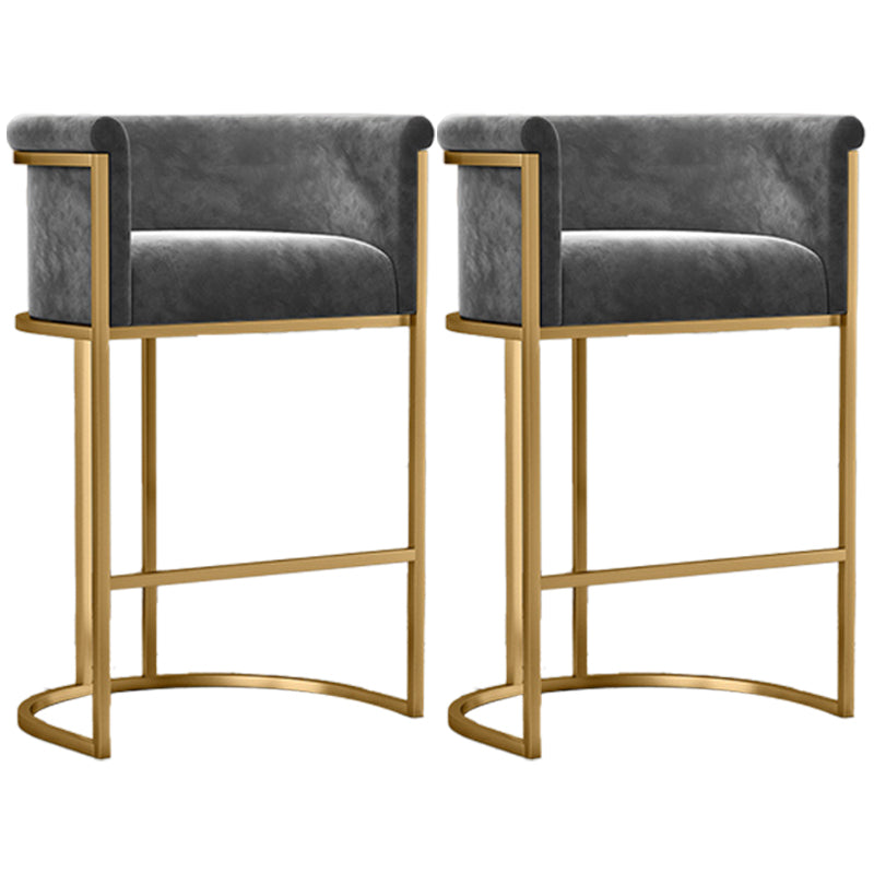 Glam Armless Backrest Counter Stool Iron Jewelry Store Bar Stool with Velvet Cushion Gray 2 Piece Set Clearhalo 'Bar Furniture' 'Bar Stools' 'bar_stools' 'furn' 'furn_bar_stools' 'furniture_bar_stools' 'Kitchen & Dining Furniture' 'kitchen&dining_furn' 'kitchen' 'kitchen_furn' Furniture' 4571305