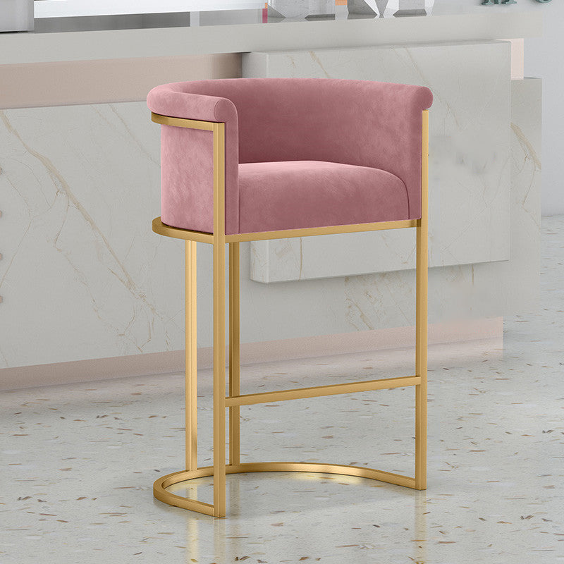 Glam Armless Backrest Counter Stool Iron Jewelry Store Bar Stool with Velvet Cushion Pink 1 Piece Clearhalo 'Bar Furniture' 'Bar Stools' 'bar_stools' 'furn' 'furn_bar_stools' 'furniture_bar_stools' 'Kitchen & Dining Furniture' 'kitchen&dining_furn' 'kitchen' 'kitchen_furn' Furniture' 4571308