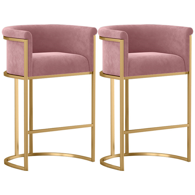 Glam Armless Backrest Counter Stool Iron Jewelry Store Bar Stool with Velvet Cushion Pink 2 Piece Set Clearhalo 'Bar Furniture' 'Bar Stools' 'bar_stools' 'furn' 'furn_bar_stools' 'furniture_bar_stools' 'Kitchen & Dining Furniture' 'kitchen&dining_furn' 'kitchen' 'kitchen_furn' Furniture' 4571310