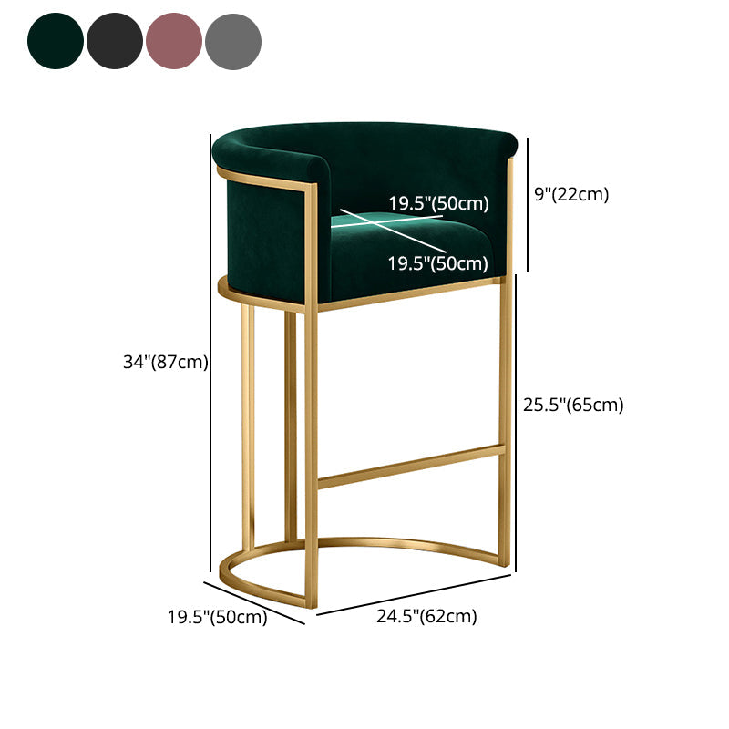 Glam Armless Backrest Counter Stool Iron Jewelry Store Bar Stool with Velvet Cushion Clearhalo 'Bar Furniture' 'Bar Stools' 'bar_stools' 'furn' 'furn_bar_stools' 'furniture_bar_stools' 'Kitchen & Dining Furniture' 'kitchen&dining_furn' 'kitchen' 'kitchen_furn' Furniture' 4571315