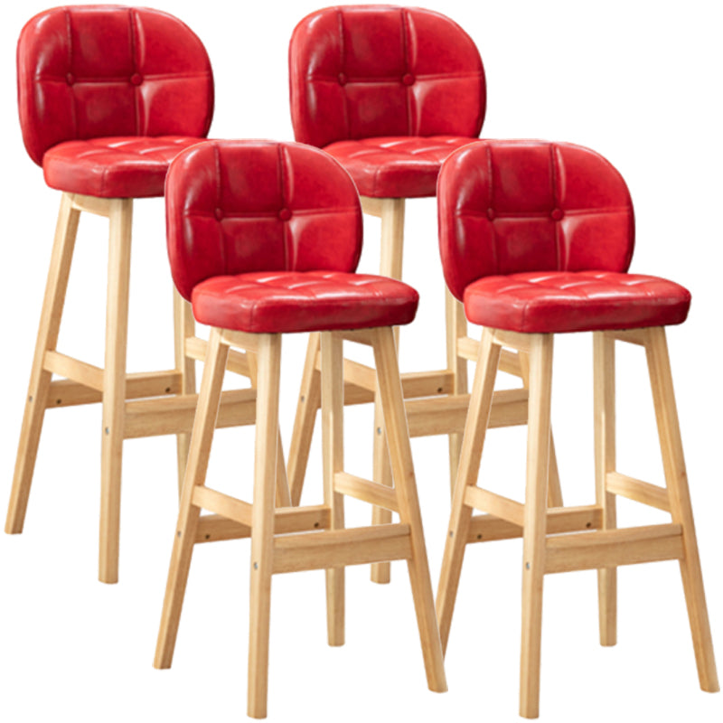 Modern Backrest Armless Counter Stool Wood Bar Stool with Pedal and Cushion Red Natural 4 Piece Set Clearhalo 'Bar Furniture' 'Bar Stools' 'bar_stools' 'furn' 'furn_bar_stools' 'furniture_bar_stools' 'Kitchen & Dining Furniture' 'kitchen&dining_furn' 'kitchen' 'kitchen_furn' Furniture' 4571370