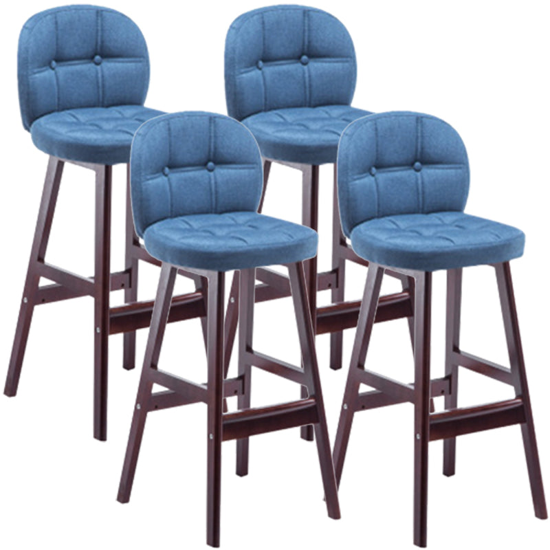 Modern Backrest Armless Counter Stool Wood Bar Stool with Pedal and Cushion Blue Brown 4 Piece Set Clearhalo 'Bar Furniture' 'Bar Stools' 'bar_stools' 'furn' 'furn_bar_stools' 'furniture_bar_stools' 'Kitchen & Dining Furniture' 'kitchen&dining_furn' 'kitchen' 'kitchen_furn' Furniture' 4571385