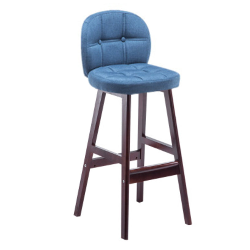 Modern Backrest Armless Counter Stool Wood Bar Stool with Pedal and Cushion Blue Brown 1 Piece Clearhalo 'Bar Furniture' 'Bar Stools' 'bar_stools' 'furn' 'furn_bar_stools' 'furniture_bar_stools' 'Kitchen & Dining Furniture' 'kitchen&dining_furn' 'kitchen' 'kitchen_furn' Furniture' 4571386
