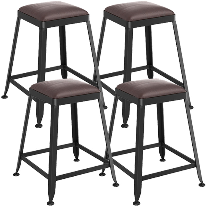 Contemporary Metal Solid Wood Barstool Indoor Bar Stool with Backless 4 Piece Set Upholstered Short Stool(18"H) Clearhalo 'Bar Furniture' 'Bar Stools' 'bar_stools' 'furn' 'furn_bar_stools' 'furniture_bar_stools' 'Kitchen & Dining Furniture' 'kitchen&dining_furn' 'kitchen' 'kitchen_furn' Furniture' 4571405