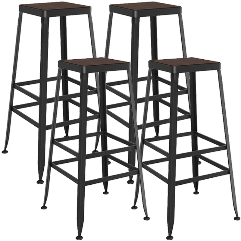 Contemporary Metal Solid Wood Barstool Indoor Bar Stool with Backless 4 Piece Set Non-Upholstered Bar Stool(30"H) Clearhalo 'Bar Furniture' 'Bar Stools' 'bar_stools' 'furn' 'furn_bar_stools' 'furniture_bar_stools' 'Kitchen & Dining Furniture' 'kitchen&dining_furn' 'kitchen' 'kitchen_furn' Furniture' 4571437