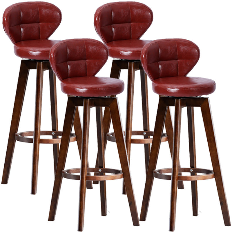 Scandinavia Style Bar-stool with Swivel Wooden Legs Round Seat for Kitchen Bar Red 4 Piece Set Clearhalo 'Bar Furniture' 'Bar Stools' 'bar_stools' 'furn' 'furn_bar_stools' 'furniture_bar_stools' 'Kitchen & Dining Furniture' 'kitchen&dining_furn' 'kitchen' 'kitchen_furn' Furniture' 4571478