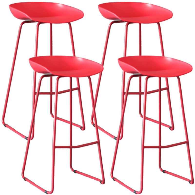 Modern Armless Backrest Counter Stool Iron Bar Stool with Plastic Seat Red 4 Piece Set Clearhalo 'Bar Furniture' 'Bar Stools' 'bar_stools' 'furn' 'furn_bar_stools' 'furniture_bar_stools' 'Kitchen & Dining Furniture' 'kitchen&dining_furn' 'kitchen' 'kitchen_furn' Furniture' 4571539