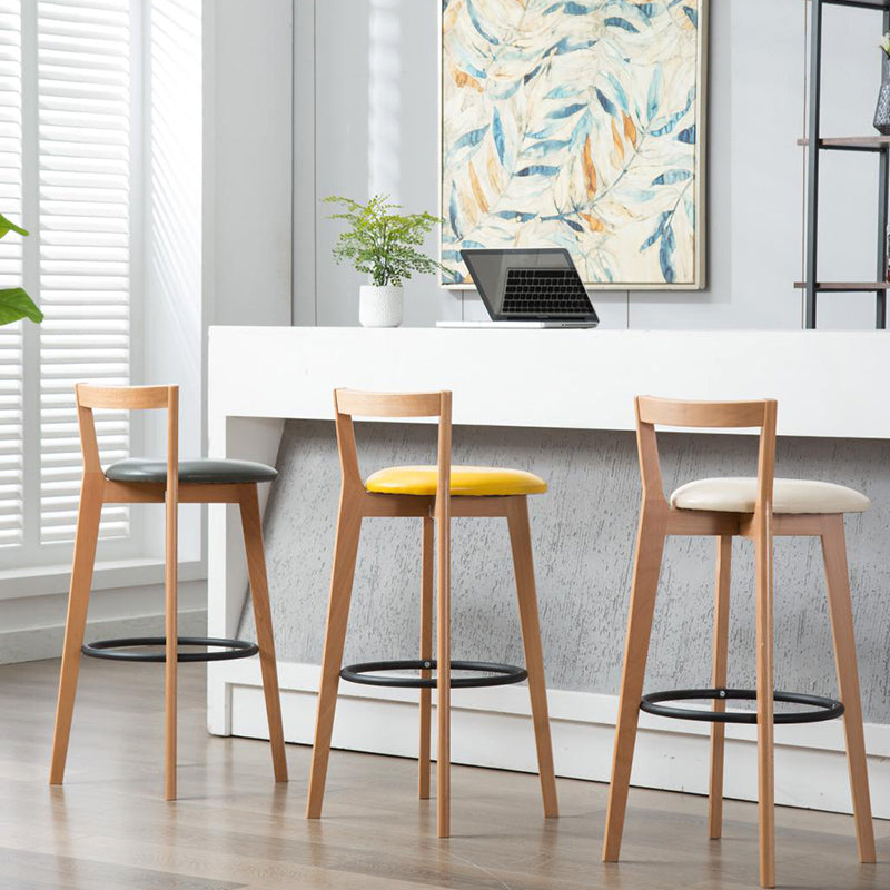 Industrial Style Bar-stool Round Seat with Low Back Wooden Legs for Kitchen Bar Clearhalo 'Bar Furniture' 'Bar Stools' 'bar_stools' 'furn' 'furn_bar_stools' 'furniture_bar_stools' 'Kitchen & Dining Furniture' 'kitchen&dining_furn' 'kitchen' 'kitchen_furn' Furniture' 4571548