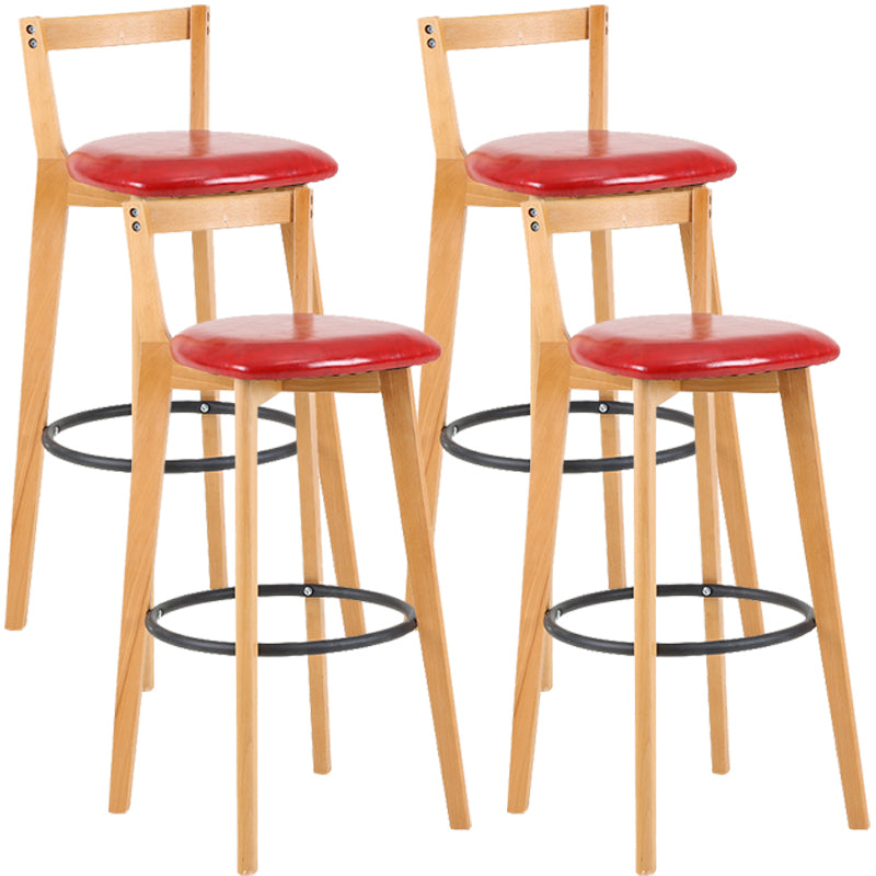 Industrial Style Bar-stool Round Seat with Low Back Wooden Legs for Kitchen Bar Red 4 Piece Set Clearhalo 'Bar Furniture' 'Bar Stools' 'bar_stools' 'furn' 'furn_bar_stools' 'furniture_bar_stools' 'Kitchen & Dining Furniture' 'kitchen&dining_furn' 'kitchen' 'kitchen_furn' Furniture' 4571560