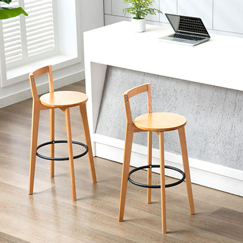 Industrial Style Bar-stool Round Seat with Low Back Wooden Legs for Kitchen Bar Clearhalo 'Bar Furniture' 'Bar Stools' 'bar_stools' 'furn' 'furn_bar_stools' 'furniture_bar_stools' 'Kitchen & Dining Furniture' 'kitchen&dining_furn' 'kitchen' 'kitchen_furn' Furniture' 4571561