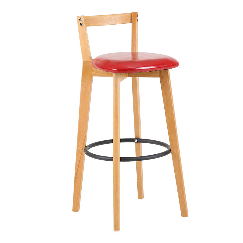Industrial Style Bar-stool Round Seat with Low Back Wooden Legs for Kitchen Bar Red 1 Piece Clearhalo 'Bar Furniture' 'Bar Stools' 'bar_stools' 'furn' 'furn_bar_stools' 'furniture_bar_stools' 'Kitchen & Dining Furniture' 'kitchen&dining_furn' 'kitchen' 'kitchen_furn' Furniture' 4571562