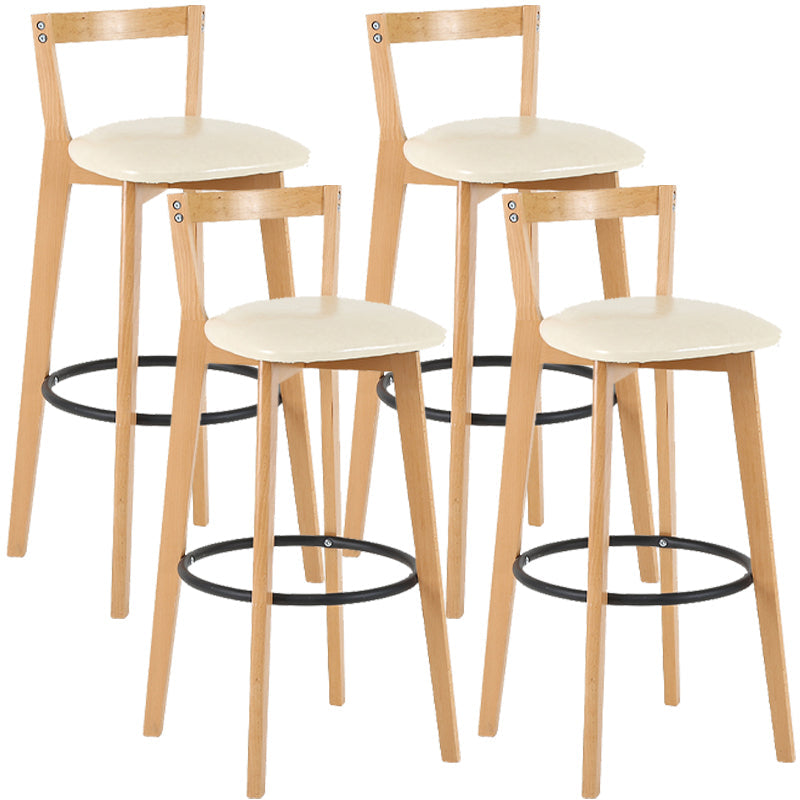 Industrial Style Bar-stool Round Seat with Low Back Wooden Legs for Kitchen Bar Off-White 4 Piece Set Clearhalo 'Bar Furniture' 'Bar Stools' 'bar_stools' 'furn' 'furn_bar_stools' 'furniture_bar_stools' 'Kitchen & Dining Furniture' 'kitchen&dining_furn' 'kitchen' 'kitchen_furn' Furniture' 4571564