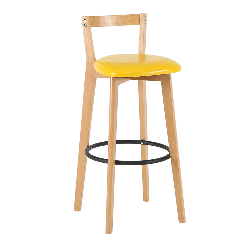 Industrial Style Bar-stool Round Seat with Low Back Wooden Legs for Kitchen Bar Yellow 1 Piece Clearhalo 'Bar Furniture' 'Bar Stools' 'bar_stools' 'furn' 'furn_bar_stools' 'furniture_bar_stools' 'Kitchen & Dining Furniture' 'kitchen&dining_furn' 'kitchen' 'kitchen_furn' Furniture' 4571574