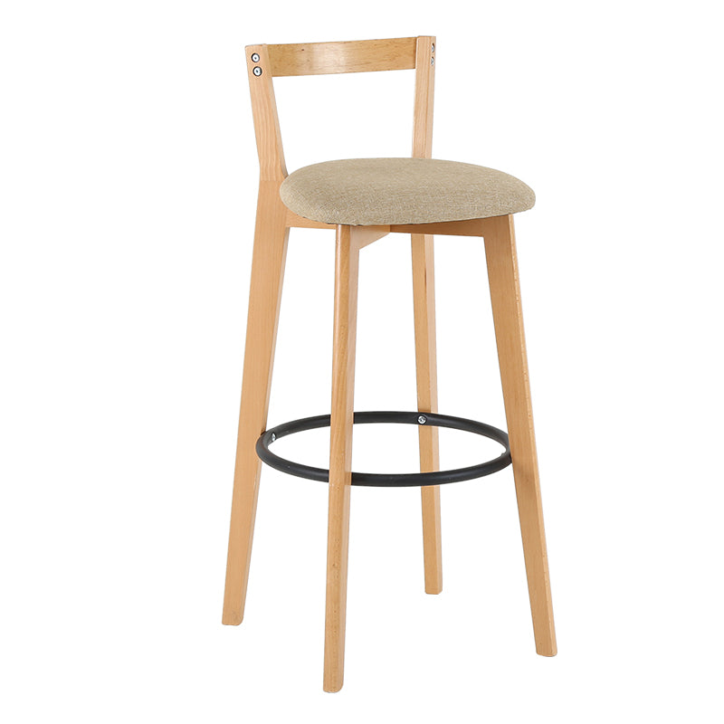 Industrial Style Bar-stool Round Seat with Low Back Wooden Legs for Kitchen Bar Khaki 1 Piece Clearhalo 'Bar Furniture' 'Bar Stools' 'bar_stools' 'furn' 'furn_bar_stools' 'furniture_bar_stools' 'Kitchen & Dining Furniture' 'kitchen&dining_furn' 'kitchen' 'kitchen_furn' Furniture' 4571580