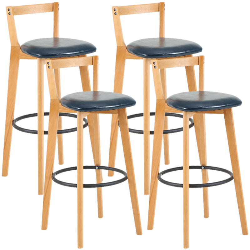 Industrial Style Bar-stool Round Seat with Low Back Wooden Legs for Kitchen Bar Dark Blue 4 Piece Set Clearhalo 'Bar Furniture' 'Bar Stools' 'bar_stools' 'furn' 'furn_bar_stools' 'furniture_bar_stools' 'Kitchen & Dining Furniture' 'kitchen&dining_furn' 'kitchen' 'kitchen_furn' Furniture' 4571585