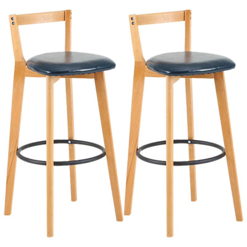 Industrial Style Bar-stool Round Seat with Low Back Wooden Legs for Kitchen Bar Dark Blue 2 Piece Set Clearhalo 'Bar Furniture' 'Bar Stools' 'bar_stools' 'furn' 'furn_bar_stools' 'furniture_bar_stools' 'Kitchen & Dining Furniture' 'kitchen&dining_furn' 'kitchen' 'kitchen_furn' Furniture' 4571587