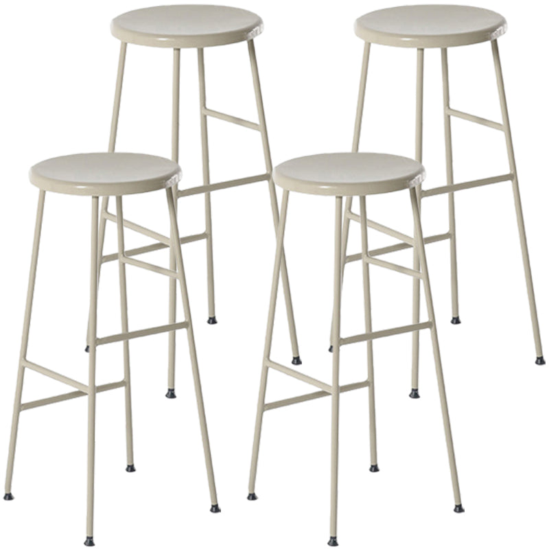 Modern Armless Backless Counter Stool Steel Dessert Shop Bar Stool with Wooden Seat Off-White 4 Piece Set Bar Stool(30"H) Clearhalo 'Bar Furniture' 'Bar Stools' 'bar_stools' 'furn' 'furn_bar_stools' 'furniture_bar_stools' 'Kitchen & Dining Furniture' 'kitchen&dining_furn' 'kitchen' 'kitchen_furn' Furniture' 4571623