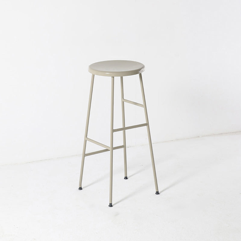 Modern Armless Backless Counter Stool Steel Dessert Shop Bar Stool with Wooden Seat Off-White 1 Piece Bar Stool(30"H) Clearhalo 'Bar Furniture' 'Bar Stools' 'bar_stools' 'furn' 'furn_bar_stools' 'furniture_bar_stools' 'Kitchen & Dining Furniture' 'kitchen&dining_furn' 'kitchen' 'kitchen_furn' Furniture' 4571624