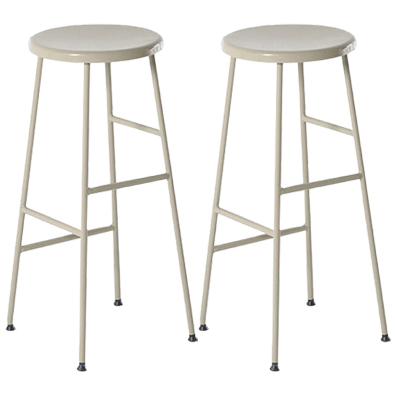 Modern Armless Backless Counter Stool Steel Dessert Shop Bar Stool with Wooden Seat Off-White 2 Piece Set Bar Stool(30"H) Clearhalo 'Bar Furniture' 'Bar Stools' 'bar_stools' 'furn' 'furn_bar_stools' 'furniture_bar_stools' 'Kitchen & Dining Furniture' 'kitchen&dining_furn' 'kitchen' 'kitchen_furn' Furniture' 4571626