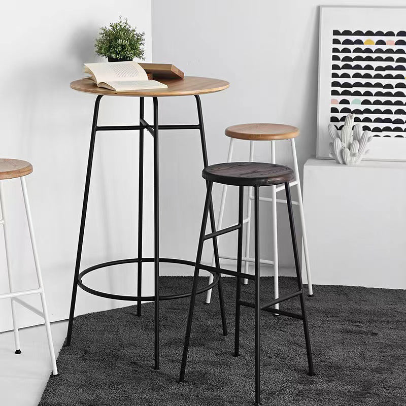 Modern Armless Backless Counter Stool Steel Dessert Shop Bar Stool with Wooden Seat Clearhalo 'Bar Furniture' 'Bar Stools' 'bar_stools' 'furn' 'furn_bar_stools' 'furniture_bar_stools' 'Kitchen & Dining Furniture' 'kitchen&dining_furn' 'kitchen' 'kitchen_furn' Furniture' 4571627