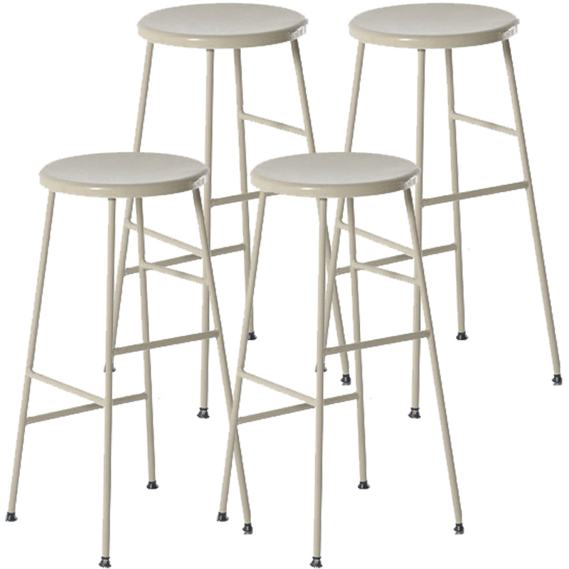 Modern Armless Backless Counter Stool Steel Dessert Shop Bar Stool with Wooden Seat Off-White 4 Piece Set Counter Stool(26"H) Clearhalo 'Bar Furniture' 'Bar Stools' 'bar_stools' 'furn' 'furn_bar_stools' 'furniture_bar_stools' 'Kitchen & Dining Furniture' 'kitchen&dining_furn' 'kitchen' 'kitchen_furn' Furniture' 4571628