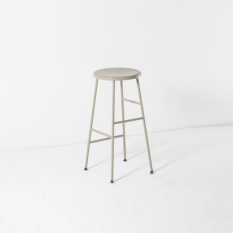 Modern Armless Backless Counter Stool Steel Dessert Shop Bar Stool with Wooden Seat Off-White 1 Piece Counter Stool(26"H) Clearhalo 'Bar Furniture' 'Bar Stools' 'bar_stools' 'furn' 'furn_bar_stools' 'furniture_bar_stools' 'Kitchen & Dining Furniture' 'kitchen&dining_furn' 'kitchen' 'kitchen_furn' Furniture' 4571631